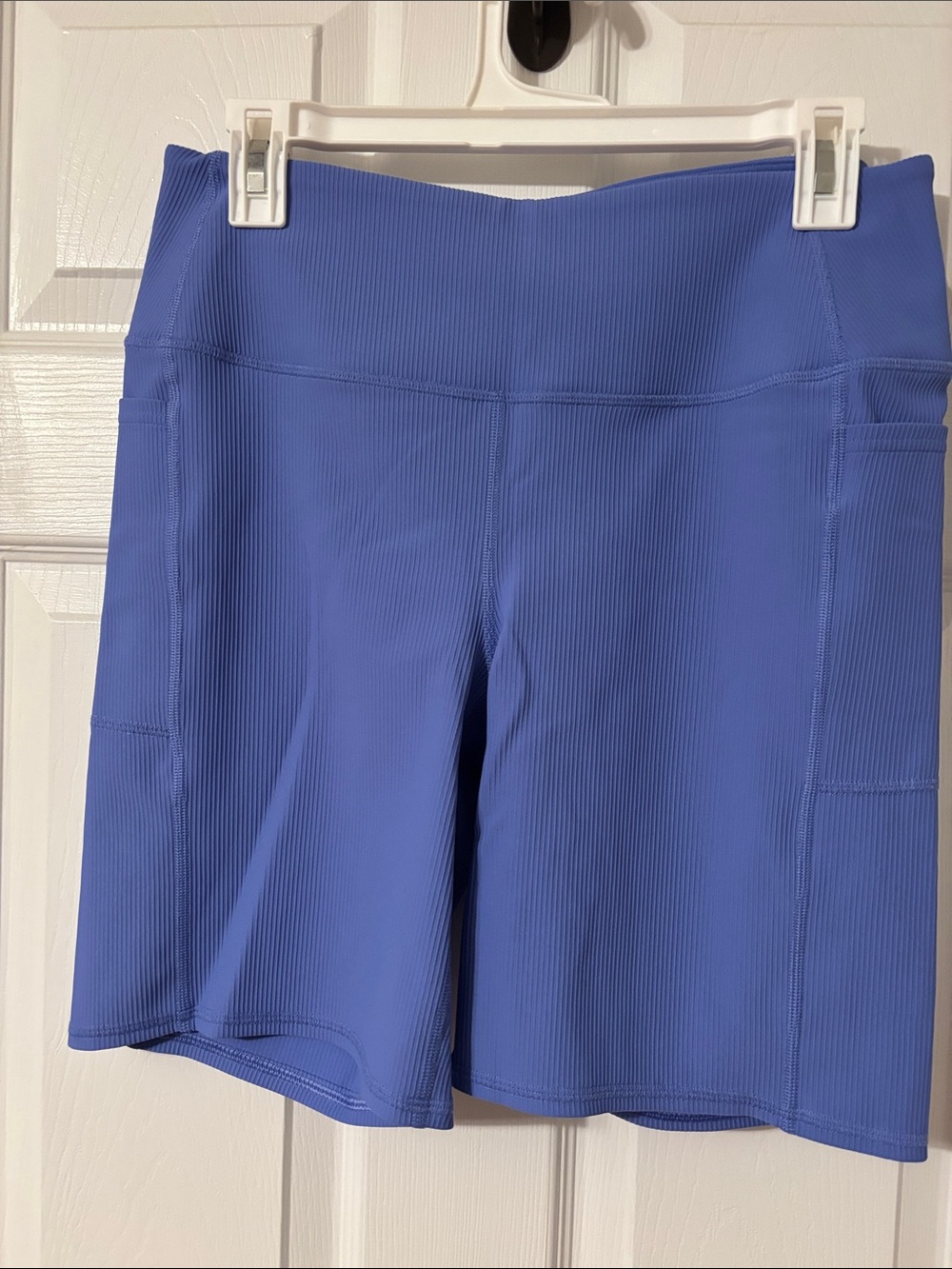 High-Waist Ribbed Women's Active Shorts in Blue